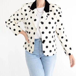 Mister Leonard by Len Wasser Made in Canada Cream Black Polka Dot Dot Blazer 12